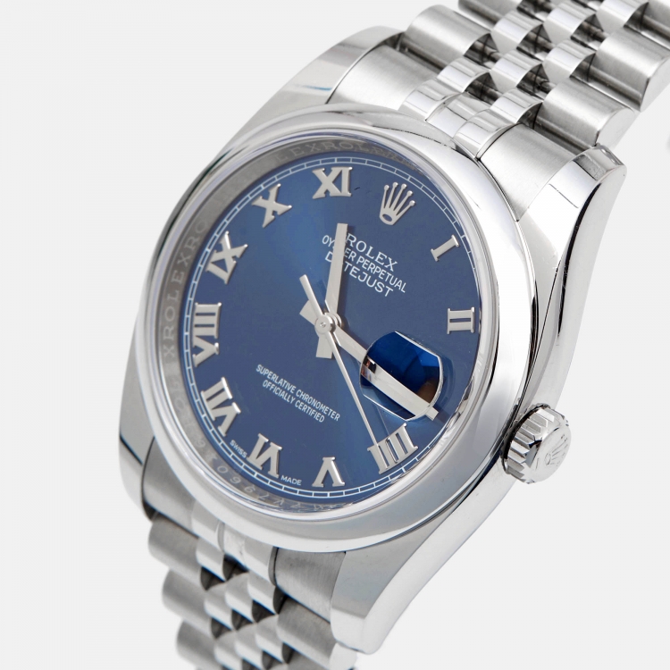 Pre Owned  Rolex Blue Stainless Steel Datejust 116200 Men's Wristwatch 36 mm