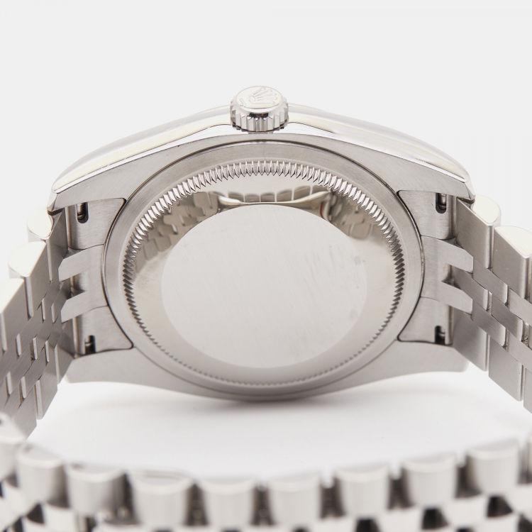 Pre Owned Rolex Black 18K White Gold Stainless Steel Datejust 116234-0083 Men's Wristwatch 36 mm