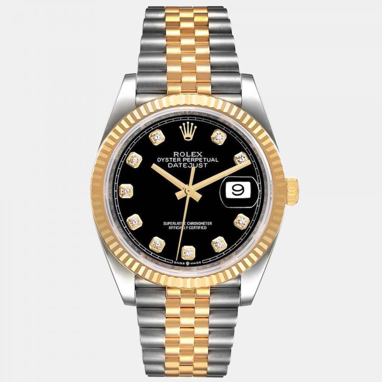 Rolex Black Diamonds 18k Yellow Gold And Stainless Steel Datejust ...