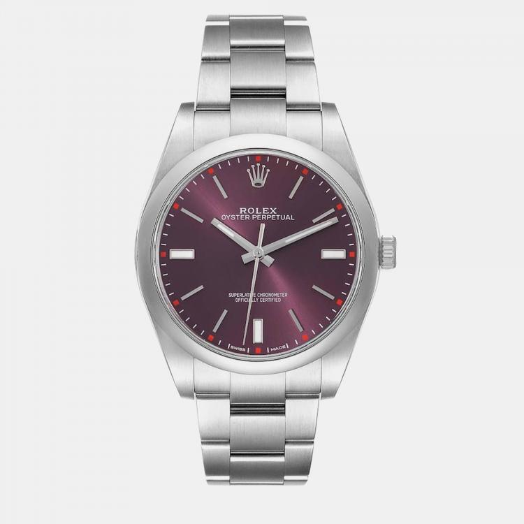 Rolex Oyster Perpetual Red Grape Dial Steel Men s Watch 114300 39