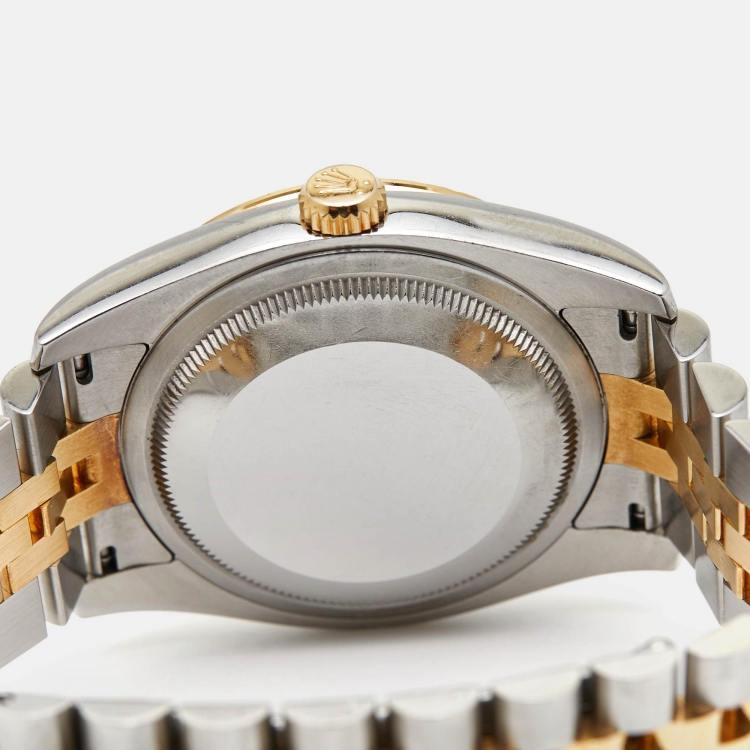 مملوكة مسبقًا Rolex Brown Flower Motif 18K Yellow Gold Diamond Stainless Steel Datejust 116243 Unisex Wristwatch 36 mm 