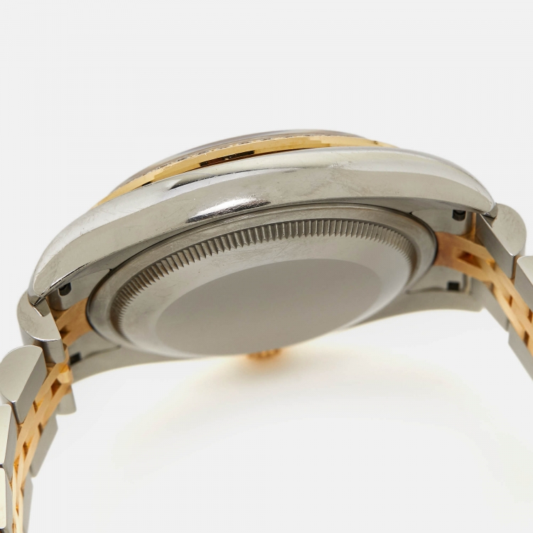 مملوكة مسبقًا Rolex Brown Flower Motif 18K Yellow Gold Diamond Stainless Steel Datejust 116243 Unisex Wristwatch 36 mm 