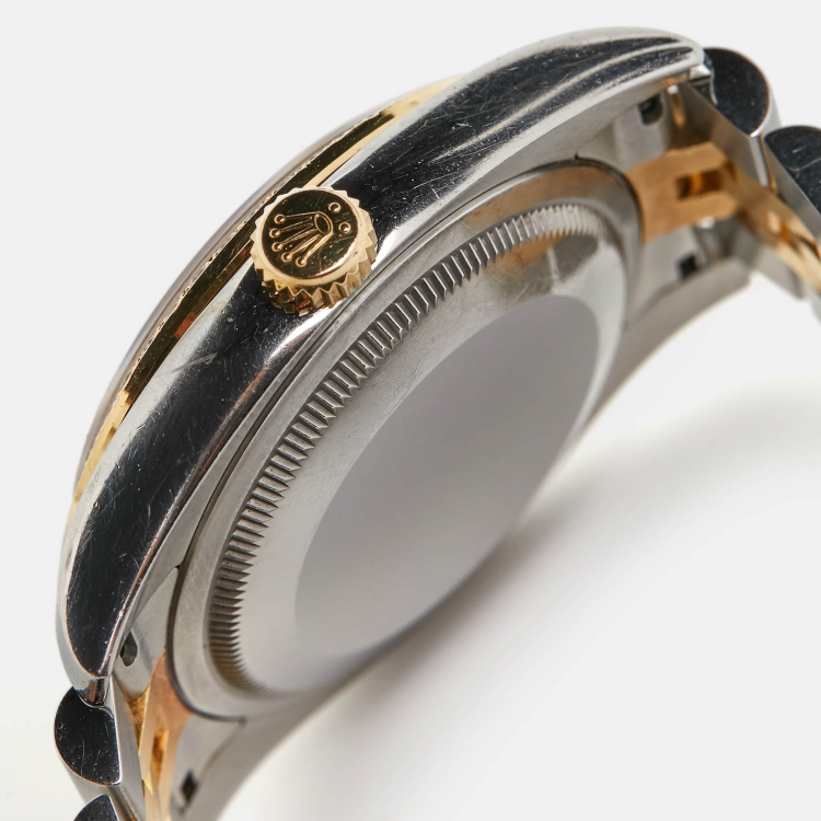 مملوكة مسبقًا Rolex Brown Flower Motif 18K Yellow Gold Diamond Stainless Steel Datejust 116243 Unisex Wristwatch 36 mm 