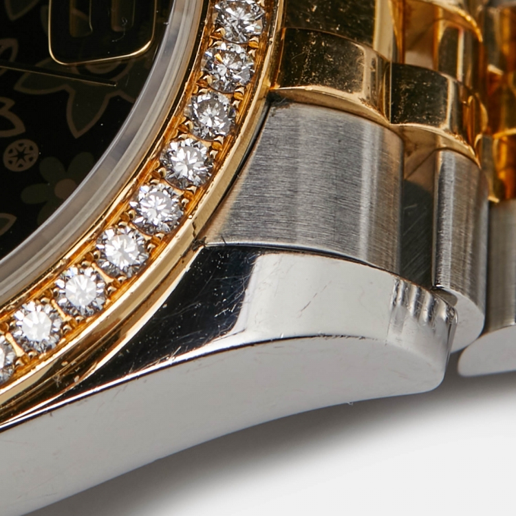 مملوكة مسبقًا Rolex Brown Flower Motif 18K Yellow Gold Diamond Stainless Steel Datejust 116243 Unisex Wristwatch 36 mm 