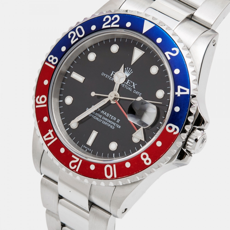 Pre Owned Rolex Black Stainless Steel GMT-Master II 'Pepsi'  16710 Men's Wristwatch 40 mm