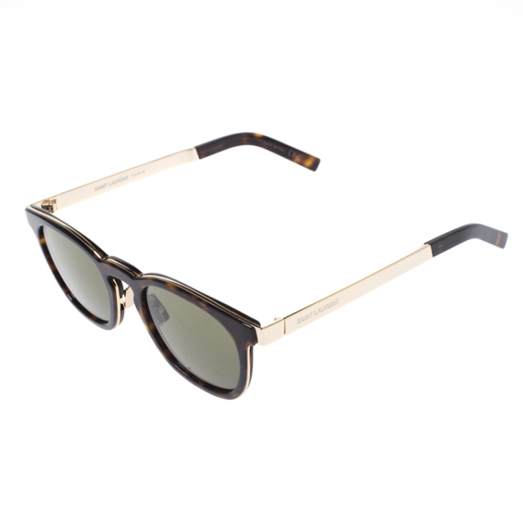 Pre Owned Saint Laurent Paris Havana/Green SL28COMBI Round Sunglasses