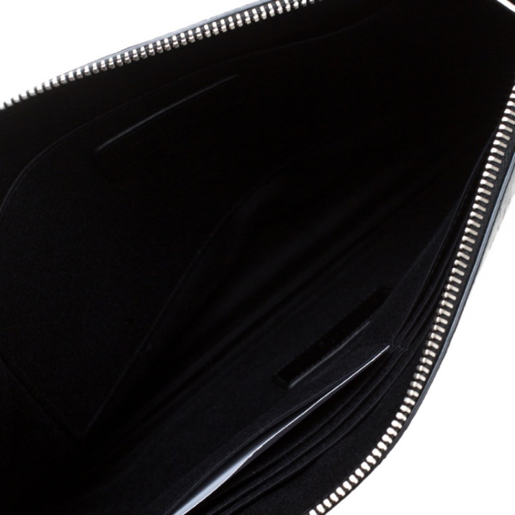 Pre Owned Saint Laurent Black Croc Embossed Zipped Tablet Holder                    
