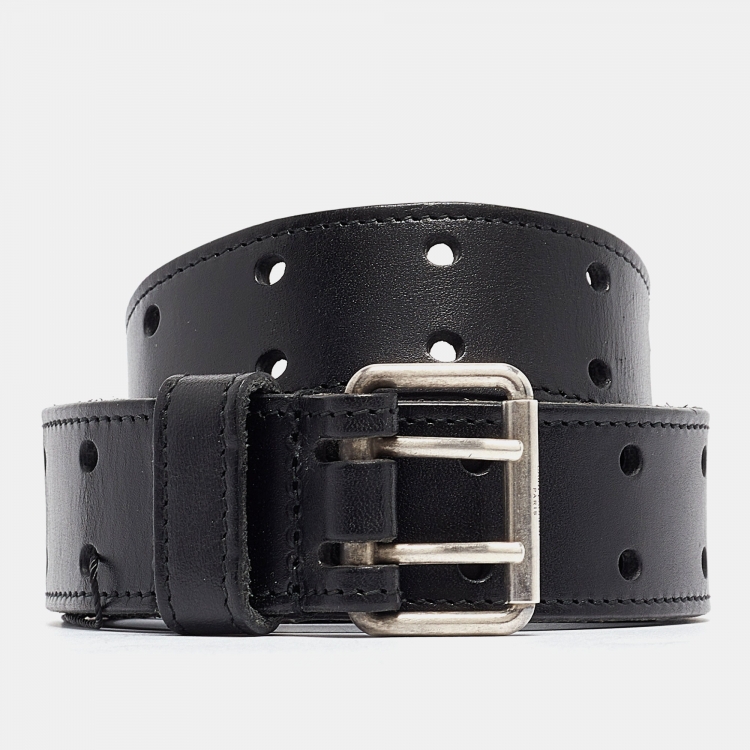 Pre Owned Saint Laurent Black Leather Buckle Belt 95 CM