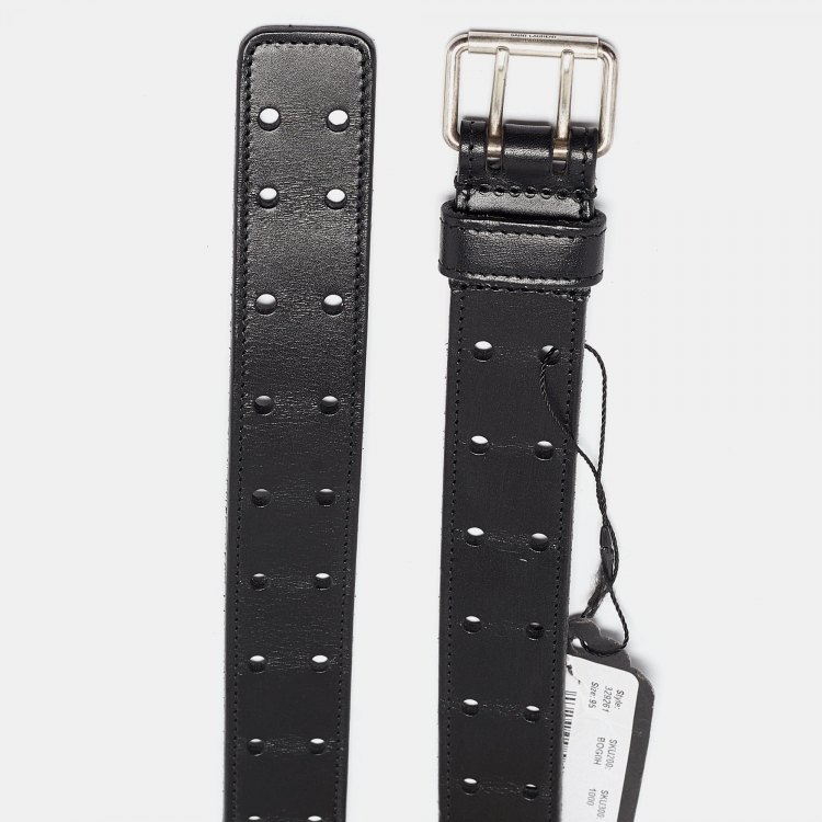 Pre Owned Saint Laurent Black Leather Buckle Belt 95 CM