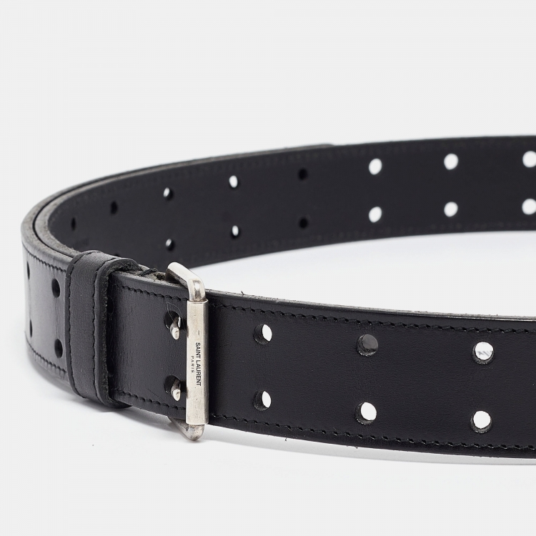 Pre Owned Saint Laurent Black Leather Buckle Belt 95 CM