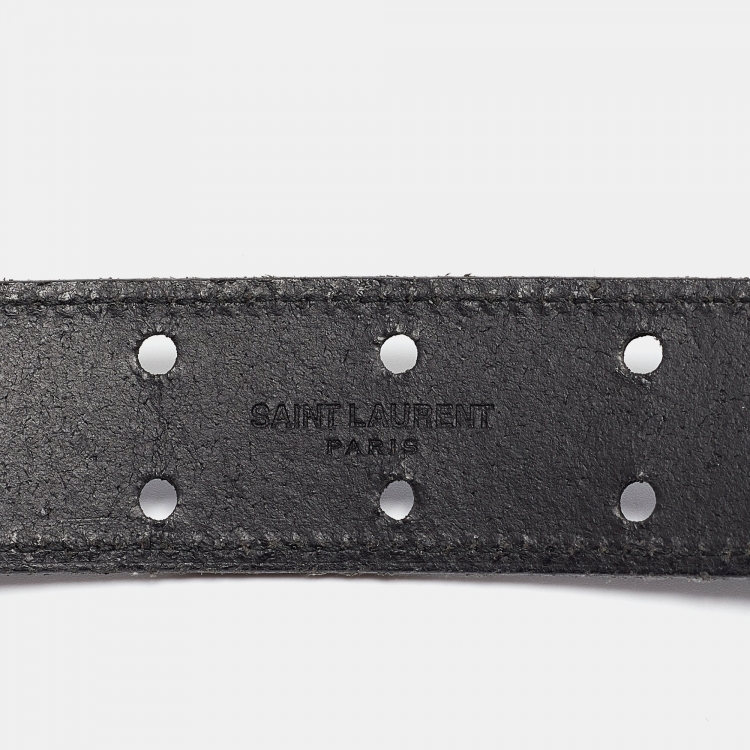 Pre Owned Saint Laurent Black Leather Buckle Belt 95 CM