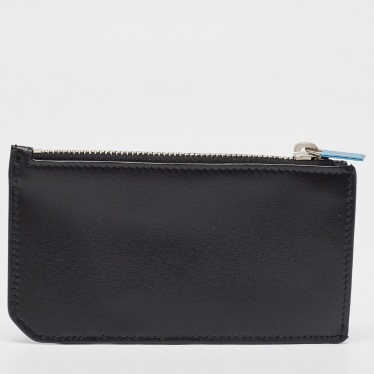 Pre Owned Saint Laurent Black Leather Zip Card Case