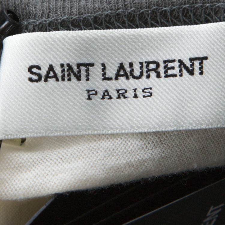 Pre Owned Saint Laurent Paris Bicolor Robot Print Cotton Wool Raglan Sleeve T-Shirt M