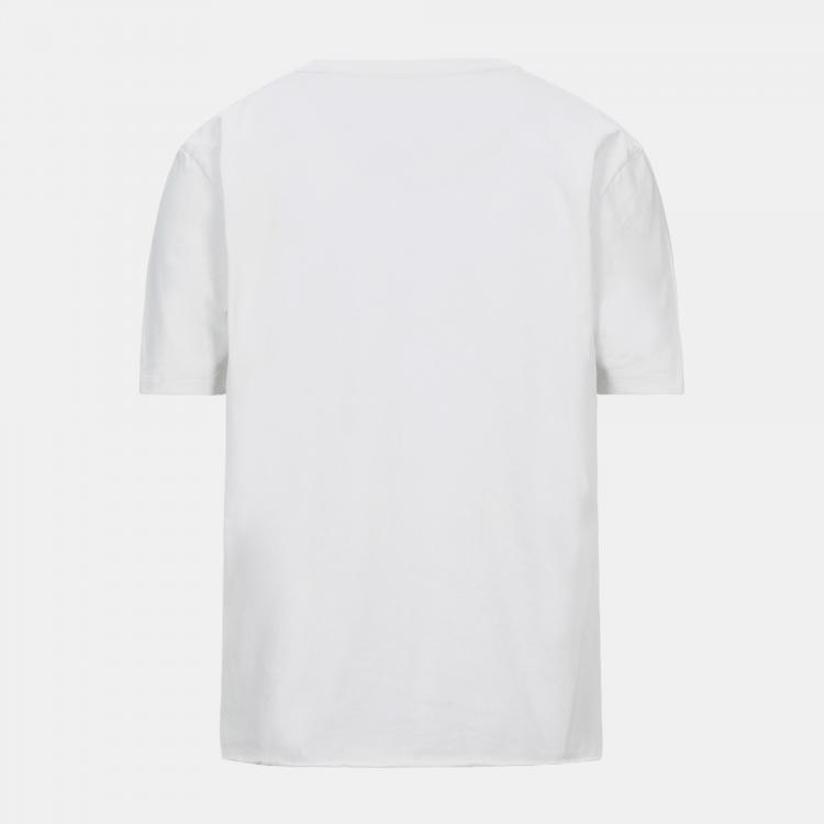Pre Owned Saint Laurent White Distressed & Printed Cotton Knit T-Shirt S