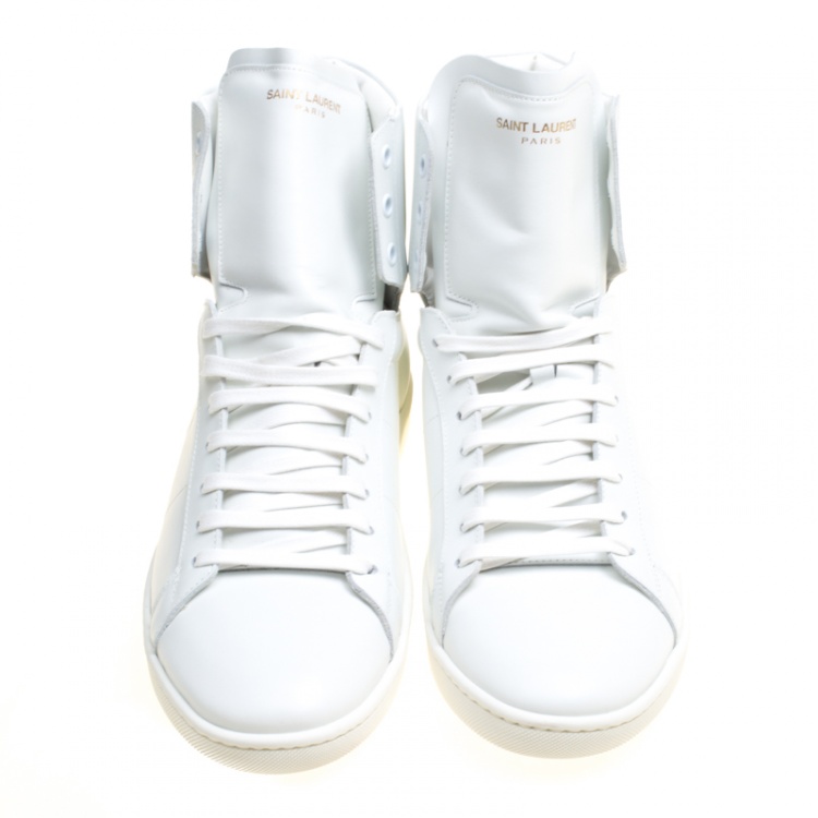 Pre Owned Saint Laurent Paris Optic White Leather Signature Court Classic SL/01H High Top Sneakers Size 43