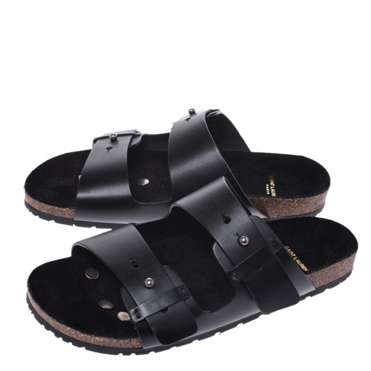 Pre Owned Saint Laurent Paris Black Leather Jimmy 2 Bridle Slide Sandals Size 41
