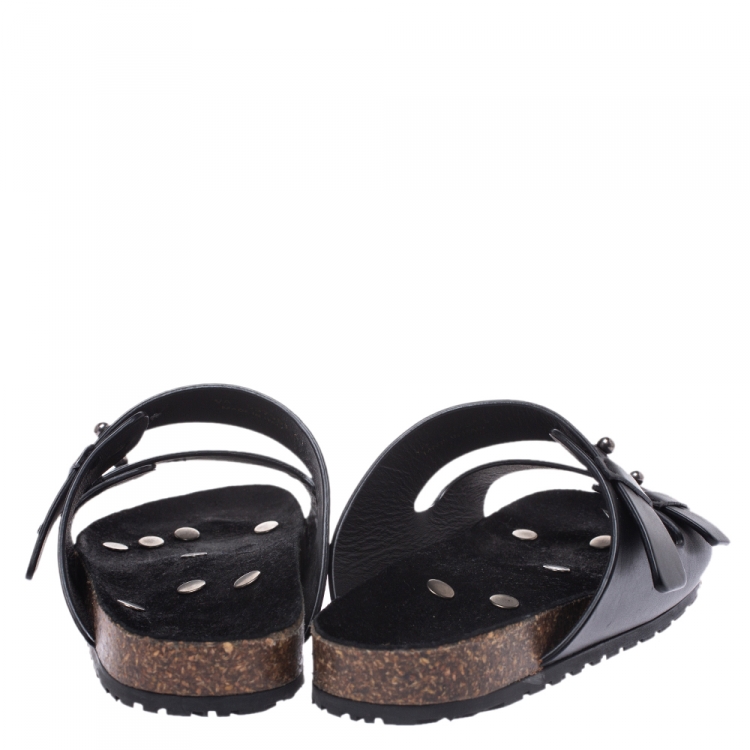 Pre Owned Saint Laurent Paris Black Leather Jimmy 2 Bridle Slide Sandals Size 41