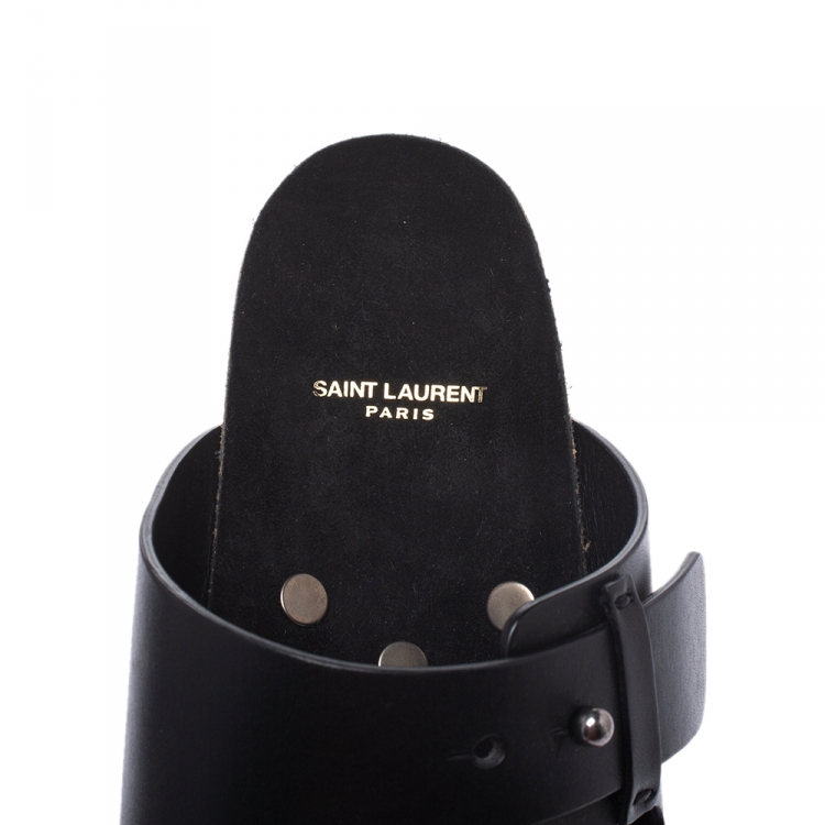 Pre Owned Saint Laurent Paris Black Leather Jimmy 2 Bridle Slide Sandals Size 41