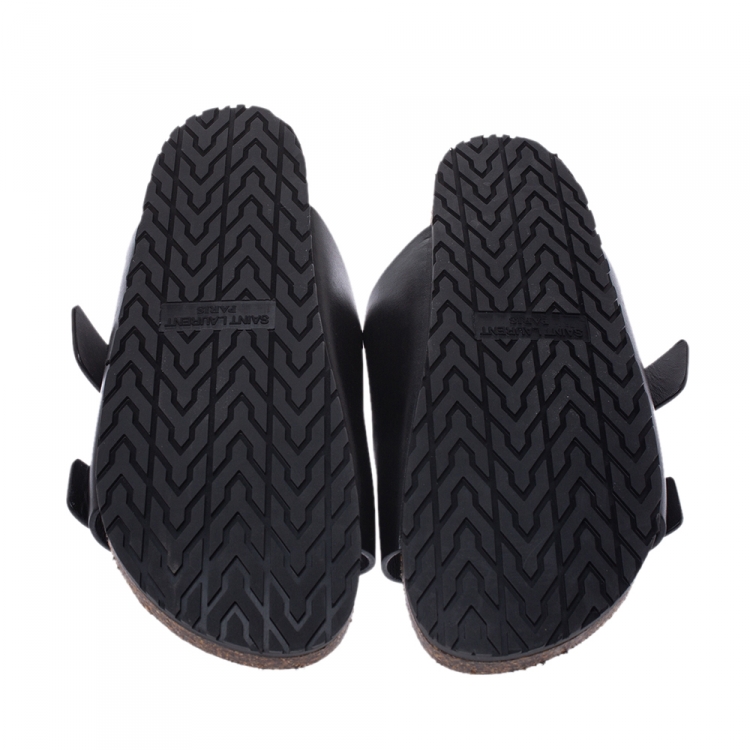 Pre Owned Saint Laurent Paris Black Leather Jimmy 2 Bridle Slide Sandals Size 41
