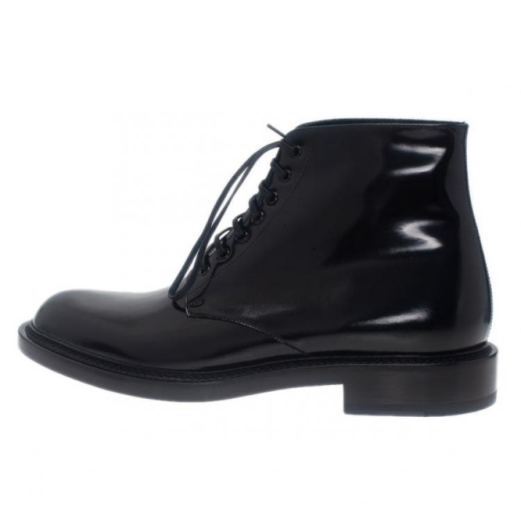 Pre Owned Saint Laurent Paris Black Patent Signature Army Combat Boots Size 41