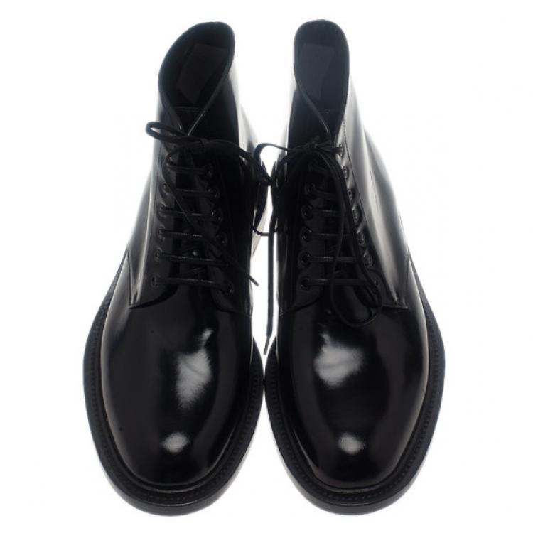Pre Owned Saint Laurent Paris Black Patent Signature Army Combat Boots Size 41