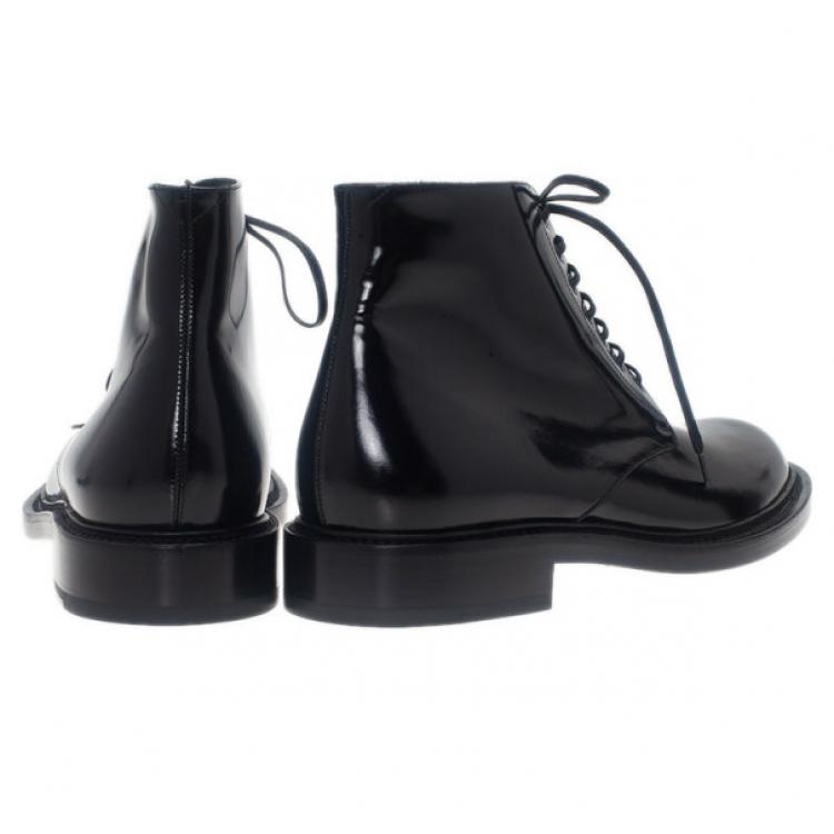 Pre Owned Saint Laurent Paris Black Patent Signature Army Combat Boots Size 41