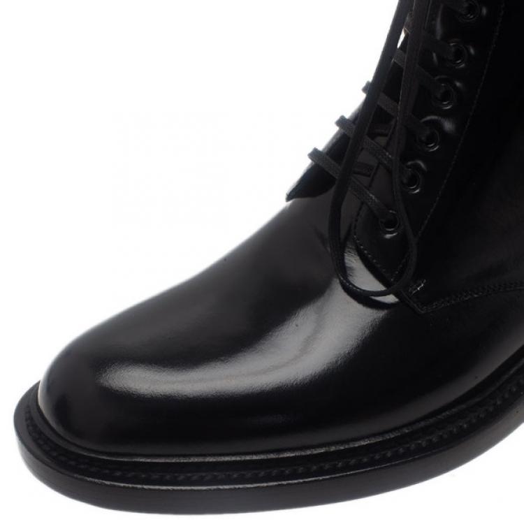Pre Owned Saint Laurent Paris Black Patent Signature Army Combat Boots Size 41
