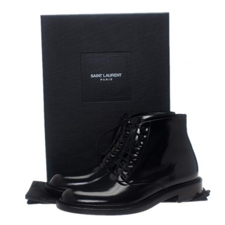 Pre Owned Saint Laurent Paris Black Patent Signature Army Combat Boots Size 41