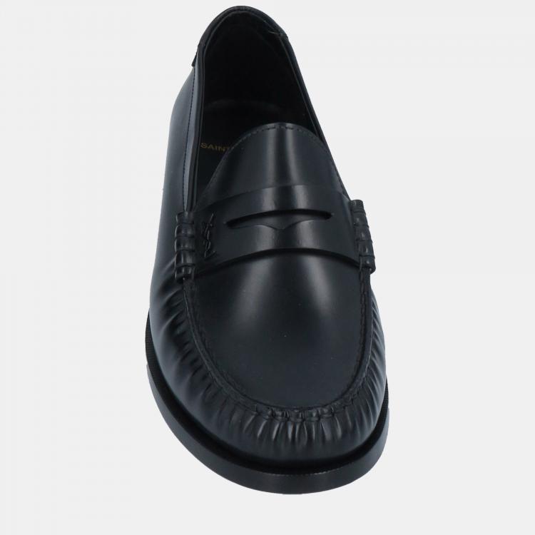 Pre Owned Saint Laurent Black Leather Penny Loafers 45
