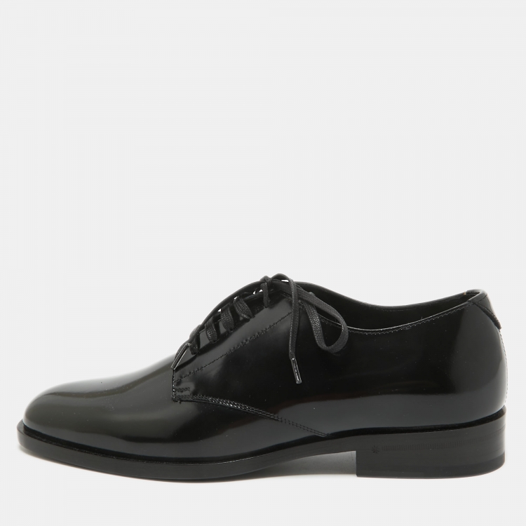 Pre Owned Saint Laurent Black Patent Leather Lace Up Derby Size 41