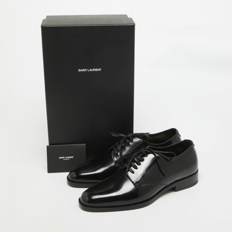 Pre Owned Saint Laurent Black Patent Leather Lace Up Derby Size 41