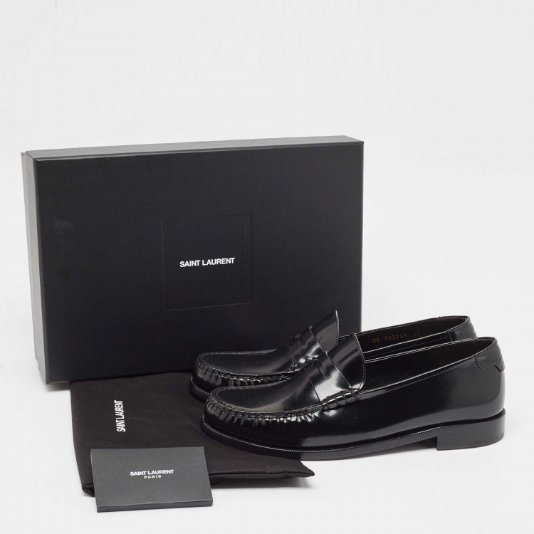 Pre Owned Saint Laurent Black Glossy Leather Penny Loafers Size 41