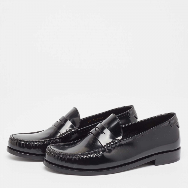 Pre Owned Saint Laurent Black Glossy Leather Penny Loafers Size 41