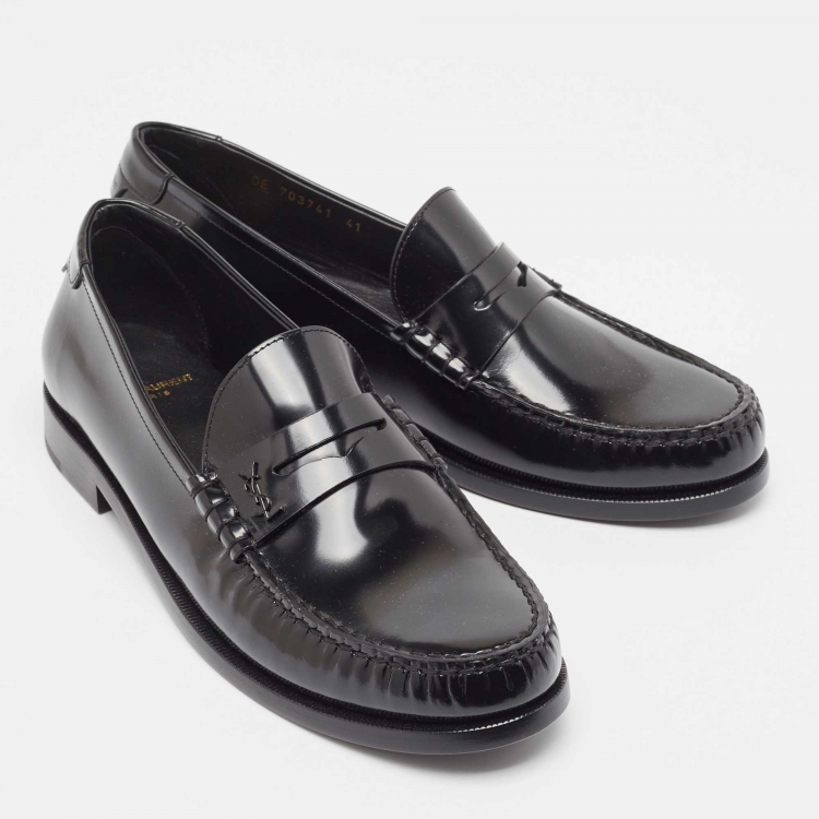 Pre Owned Saint Laurent Black Glossy Leather Penny Loafers Size 41