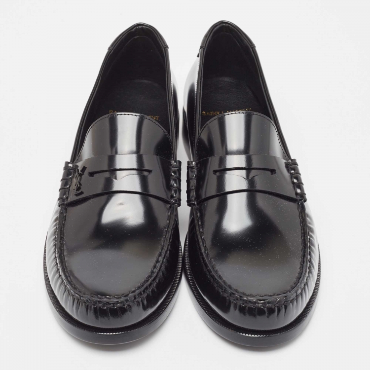 Pre Owned Saint Laurent Black Glossy Leather Penny Loafers Size 41