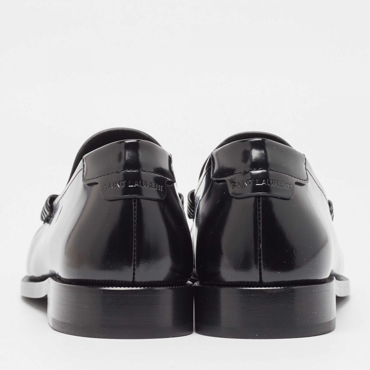 Pre Owned Saint Laurent Black Glossy Leather Penny Loafers Size 41