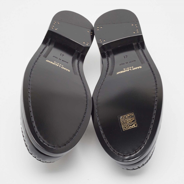 Pre Owned Saint Laurent Black Glossy Leather Penny Loafers Size 41
