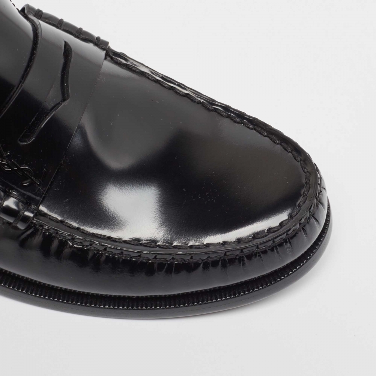 Pre Owned Saint Laurent Black Glossy Leather Penny Loafers Size 41