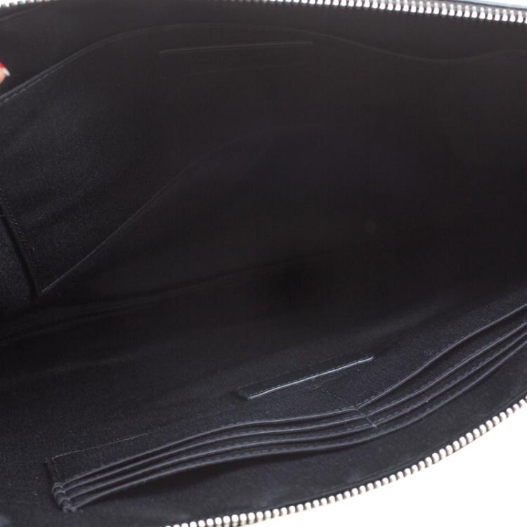 Pre Owned Saint Laurent Paris Black Croc Embossed Leather Porte Document