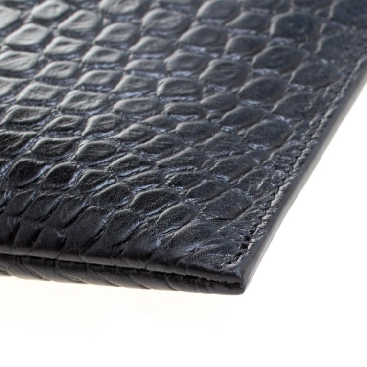 Pre Owned Saint Laurent Paris Black Croc Embossed Leather Porte Document