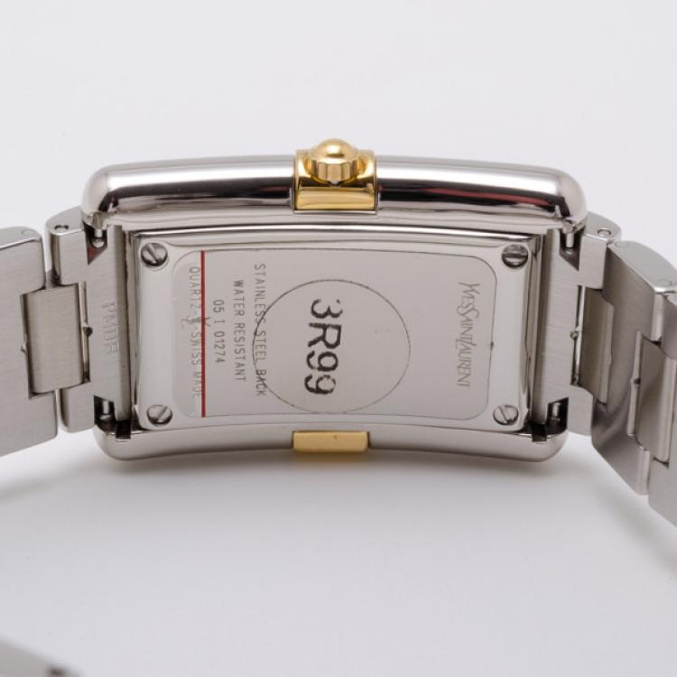 Pre Owned Yves Saint Laurent Rectangular Two Toned Unisex Wristwatch