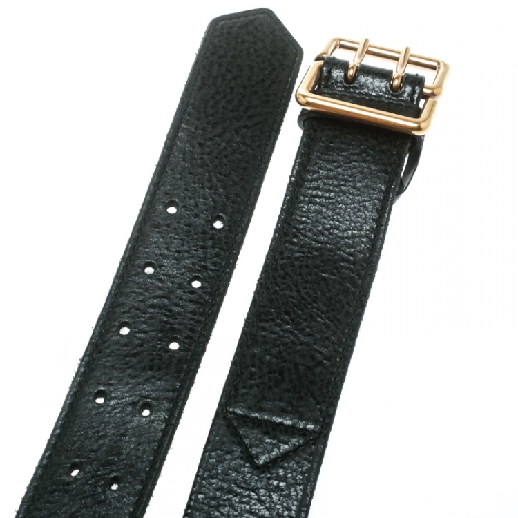 Pre Owned Saint Laurent Black Leather Buckle Belt 100 CM