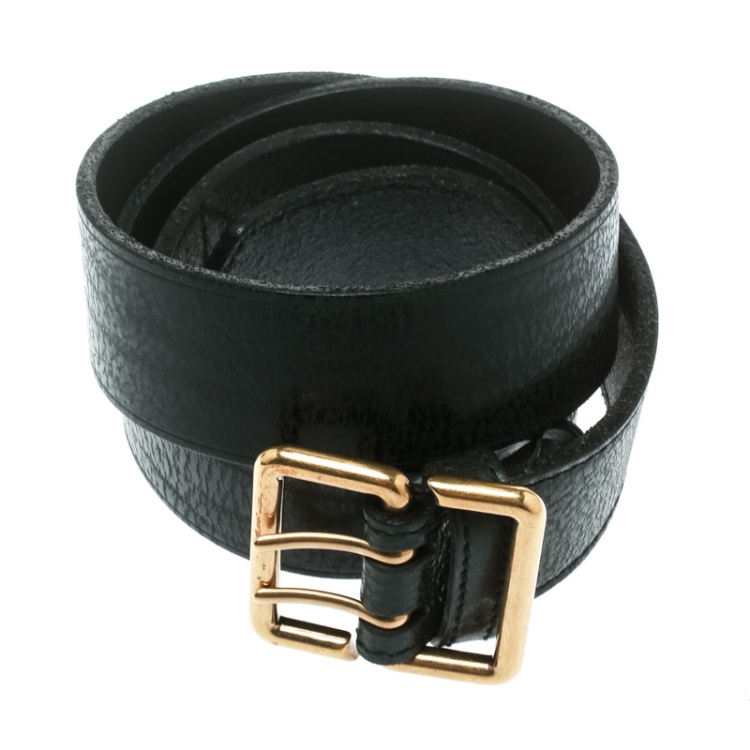 Pre Owned Saint Laurent Black Leather Buckle Belt 100 CM