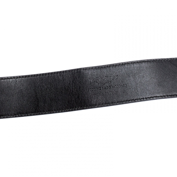 Pre Owned Saint Laurent Paris Black Leather YSL Logo Buckle Belt 100CM