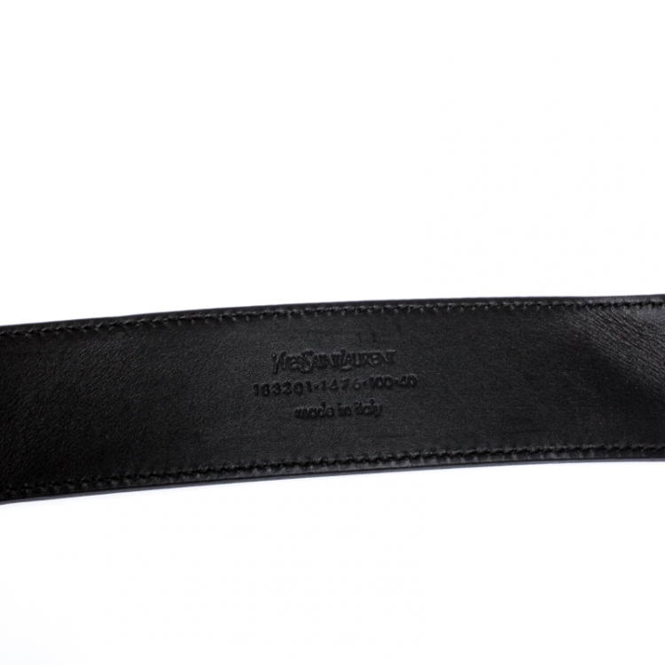 Pre Owned Saint Laurent Paris Black Patent Leather YSL Logo Buckle Belt 100CM