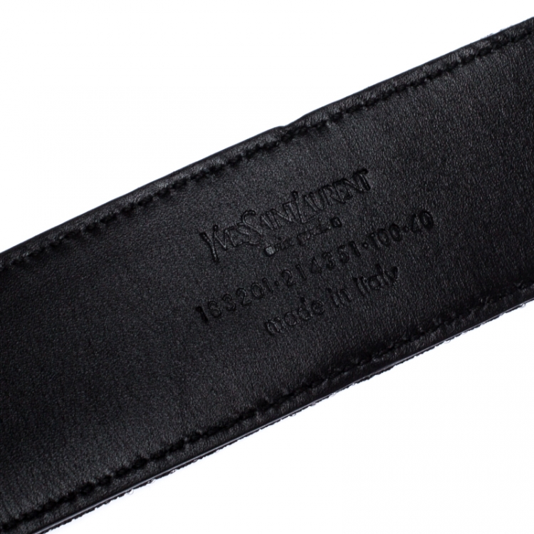 Pre Owned Saint Laurent Paris Black Mesh and Leather YSL Logo Buckle Belt 100CM