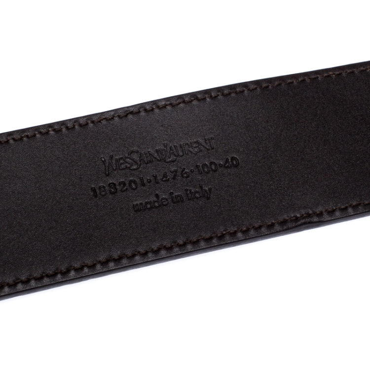 Pre Owned Saint Laurent Paris Dark Brown Leather YSL Logo Buckle  Belt 100CM