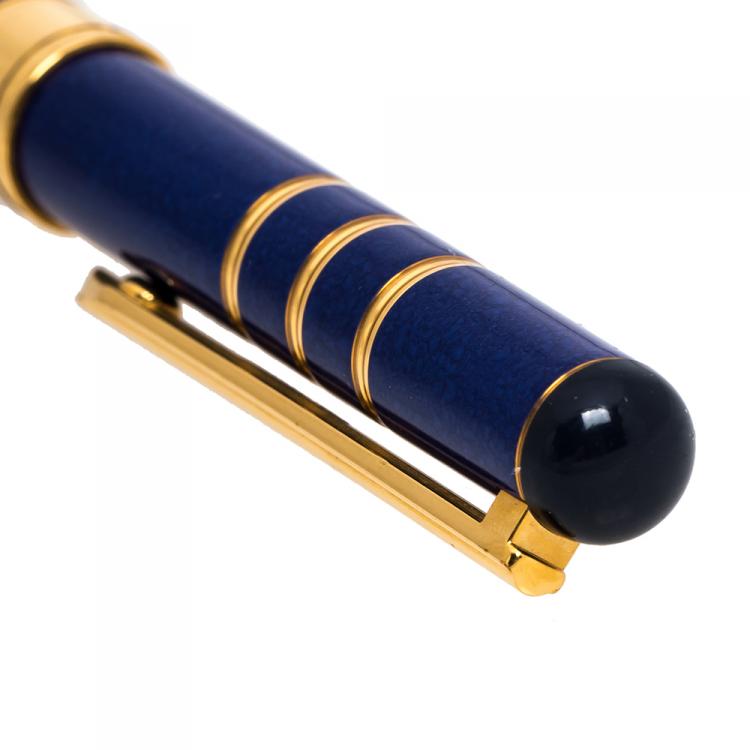 Pre Owned Yves Saint Laurent Blue Lacquer Gold Tone Fountain Pen 