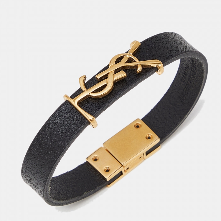 Pre Owned Saint Laurent Black Leather Cassandre Bracelet
