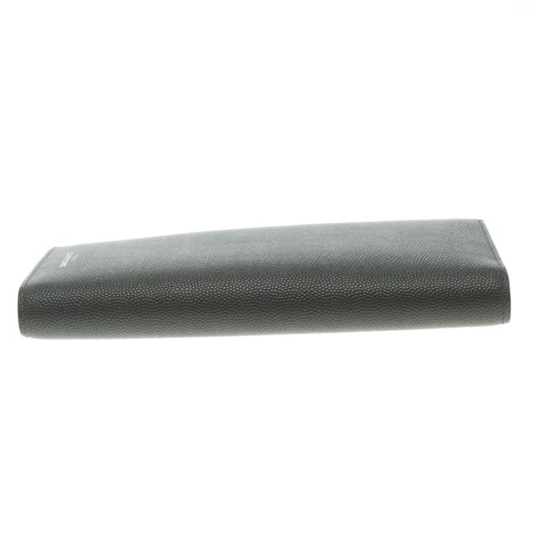 Pre Owned Saint Laurent Paris Dark Grey Grain Leather Continental Wallet